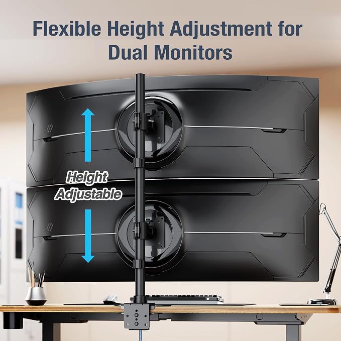 AVLT Dual 49 Inch Stacking Monitor Heavy-Duty Pole Mount - Black | Stack 44 lbs Super Ultrawide Screens Pole Height Tilt Swivel Rotate Adjustment C-clamp Grommet Mounting Base VESA Compatible - Image 5