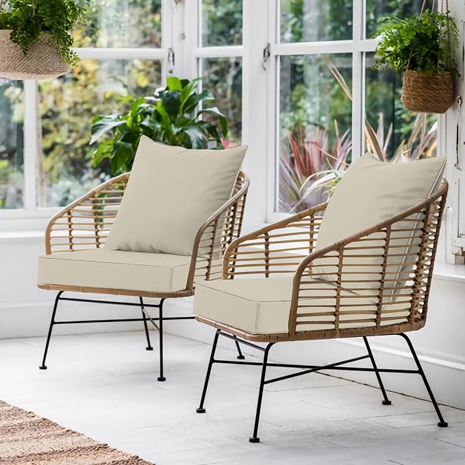 Favoyard Outdoor Patio Seat Cushions Set, 19 x 19 Inch, Waterproof, Beige | Fade-Resistant, Removable Cover, Deep Seat & Back Cushion, Tie Straps for Patio Furniture, Garden, Rocking Chair, Sofa Couch - Image 6