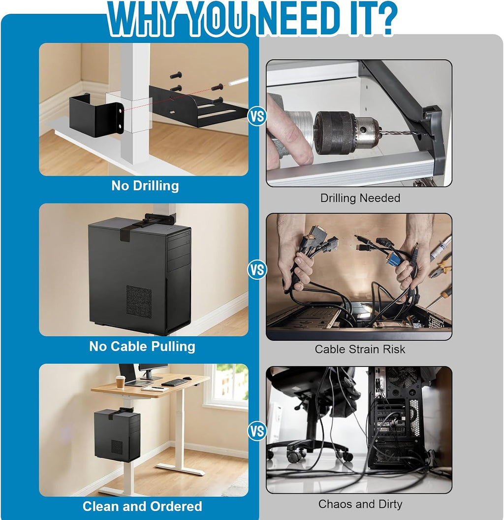 Under Desk PC Mount, Clamp-on Computer Tower Case Holder, 50Lbs Loads - Image 4