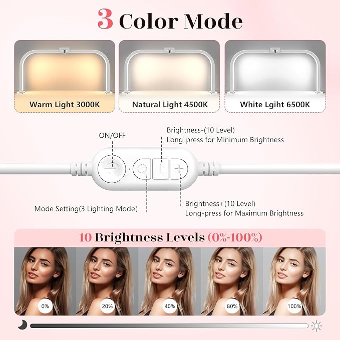 Half Moon Light for Nail Desk: 180 ° Shadow-Free Arc Light For Manicurist | 29" Foldable Half Moon Desk Lamp With Phone Holder - 3 Color Mode & 10 Brightness - Provide a Bright Work Area For Nail Tech - Image 5