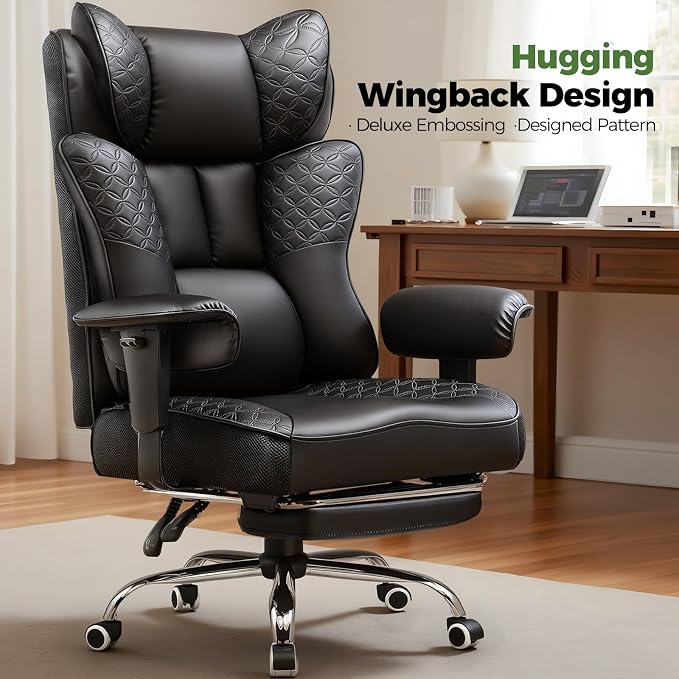 GTPLAYER Big and Tall Office Chair Wide Ergonomic Gaming Chair with Deluxe Embossing Designed Leather with Foot Rest,150°Reclining Adjustable Soft Armrests Pocket Spring Back Support and Pillow - Image 6