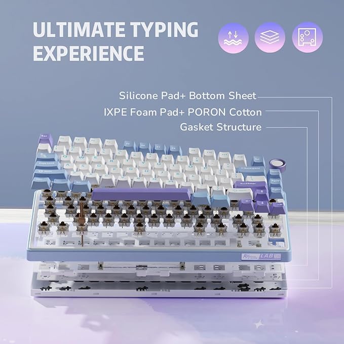 RK ROYAL KLUDGE R75 Mechanical Keyboard Wired with Volume Knob, 75% Custom Gaming Keyboard Gasket Mount RGB Backlit with Software, Cherry Profile, Hot Swappable Silver Switch, PBT Keycaps - Image 5
