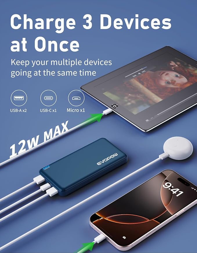 2Pack Portable Charger, 10000mAh Power Bank, Battery Pack, External Battery | Slimmer, Fast Charging, USB C in&Out, for iPhone Tablet Samsung Pixel Headphones etc (Blue&Beige) - Image 5