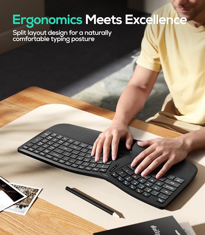 Nulea RT07B Wireless Ergonomic Keyboard - Split Keyboard, Wrist Rest, Natural Typing, Bluetooth and USB Connectivity, USB-C Rechargeable,Compatible with Windows Mac (Silver White) - Image 2