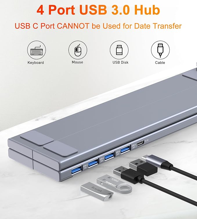 5-in-1 USB C Hub Adjustable Aluminum Laptop Stand | 4-Port USB A 3.0 with 5Gbps Data Transfer USB C Hub Docking Station [Charging Not Supported] for Mac Pro/Air/Dell/HP/Lenovo - Image 2