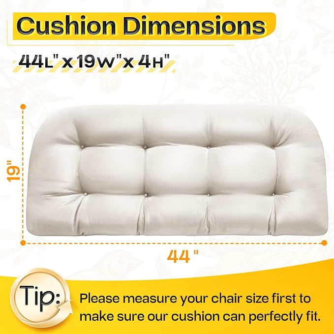 MAGIC ELEPHANT Outdoor Bench Cushion, Memory Foam Loveseat Cushion for Patio Furniture Wicker Chair, Settee Porch Swing Seat Cushion, 44 x 19 Inches (Antique White) - Image 2