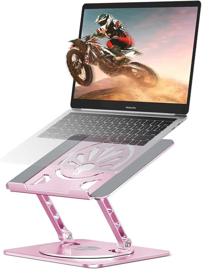 Adjustable Laptop Stand for Desk-360° Rotating Foldable Laptop Holder Ergonomic Laptop Riser for MacBook Pro/Air Dell HP Lenovo Notebook up to 16",Pink by Axbima
