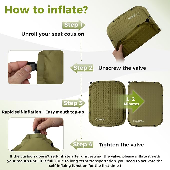 ATEPA Inflatable Seat Cushion | 2" & 2.5" Foam Core Seat Pad, Self Inflating, Compact, Stadium, Airplane, Travel, Camping, Hiking, Sports events - Image 6