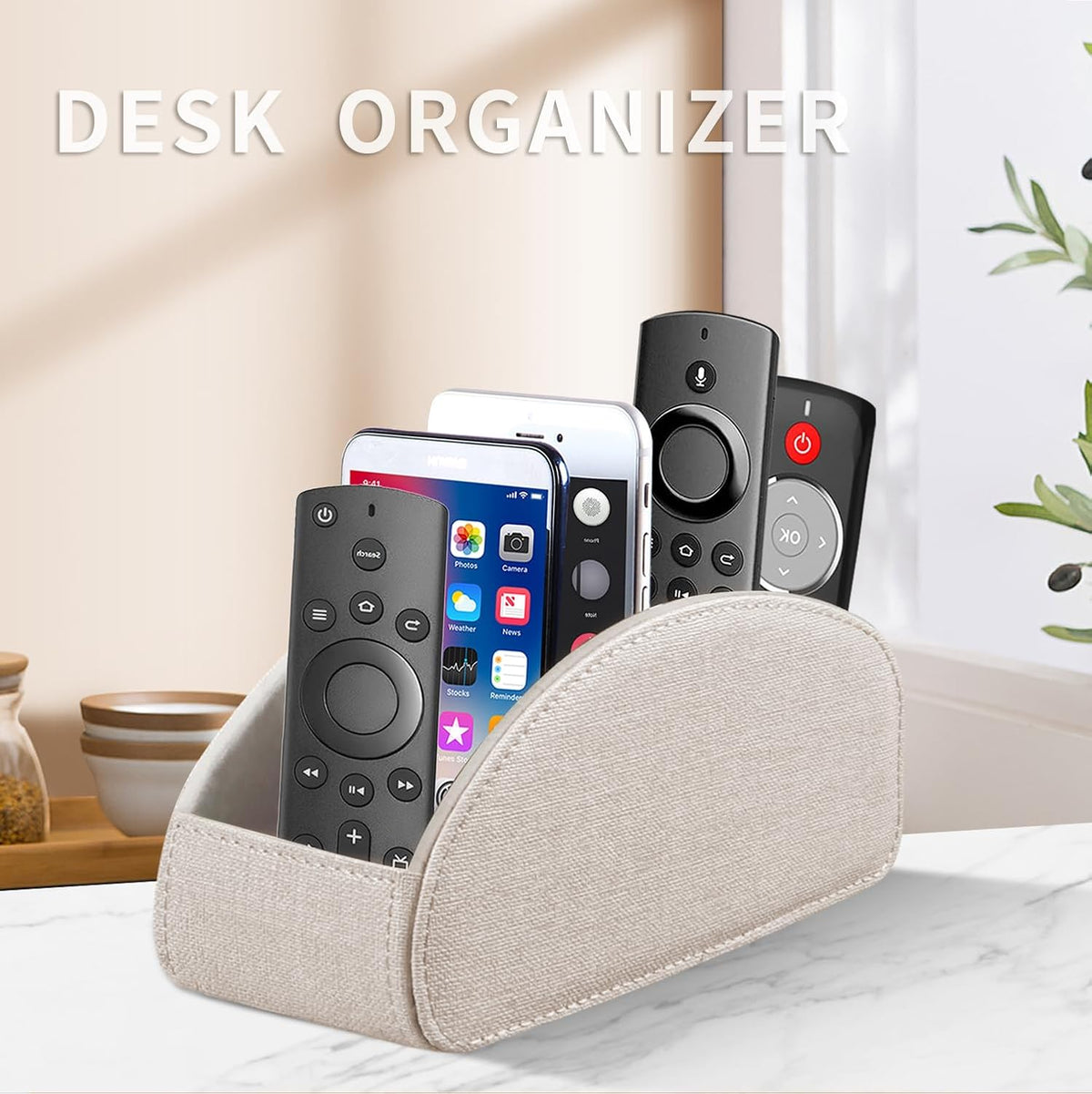 Remote Control Holder PU Leather TV Remote Caddy for Table 5 Compartments - Image 3