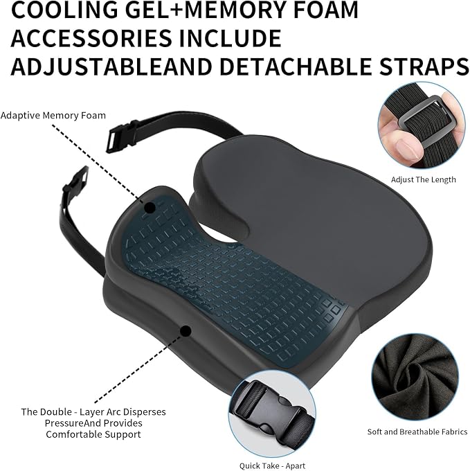 Memory Foam Ergonomic Seat Cushion for Office Chairs Pain Relief | Suitable for prolonged sitting, relieves tailbone pain, fits office chairs, wheelchairs, car seats and computer desk chairs - Image 2