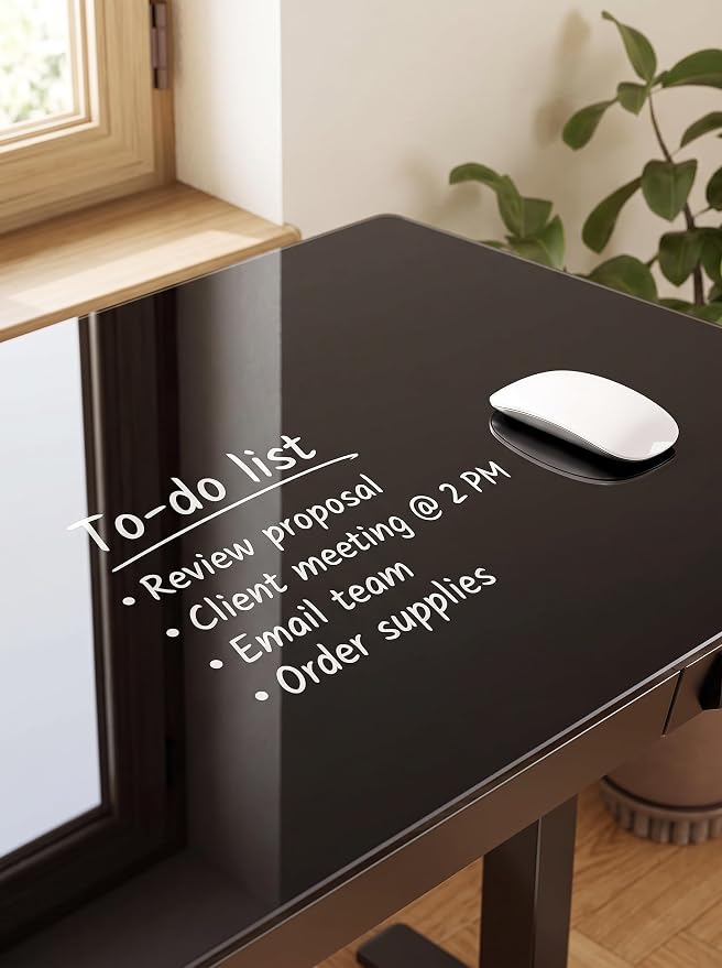 Marsail 48 x 24 inch Glass Standing Desk with Drawer Storage, Matte Black | Storage drawer, one-piece tabletop, two USB charging ports, sit stand design, 28.3–46.5 inch height range, home office use - Image 5