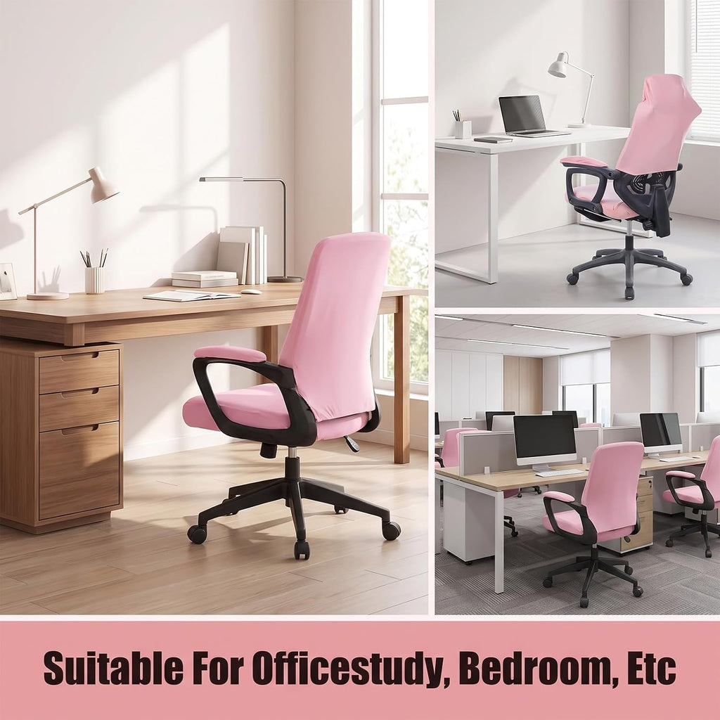 4 Pcs Office Chair Covers Set with Armrest, Stretchable Pink - Image 4
