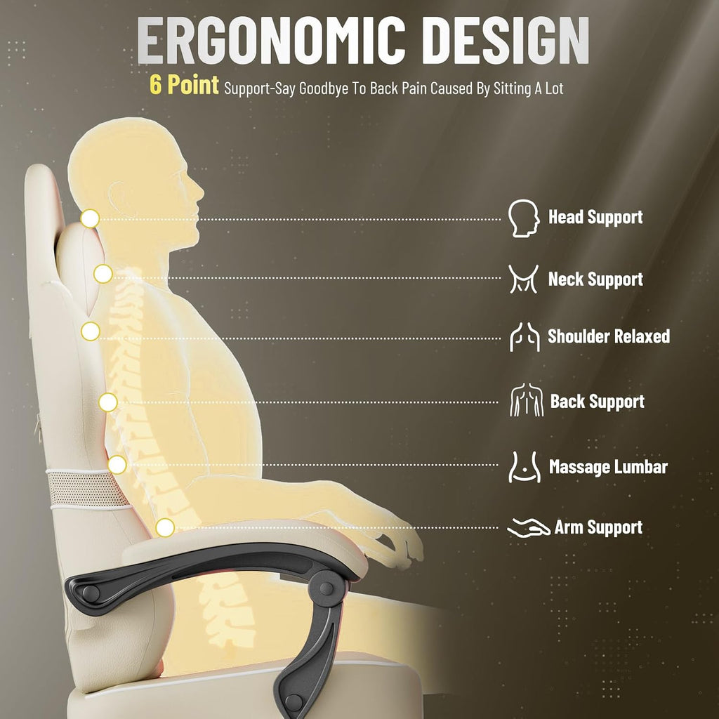PU Leather Gaming Chair with Massage Lumbar Cushion & Footrest - Image 7