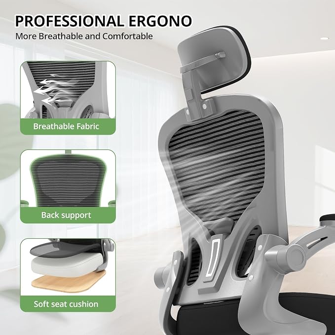 Office Chair|330LBS Capacity Ergonomic Desk Chair | High Back Computer Chair,Long Hours Comfortable,Rolling Swivel,Flip-up Armrests,Home Office - Image 6