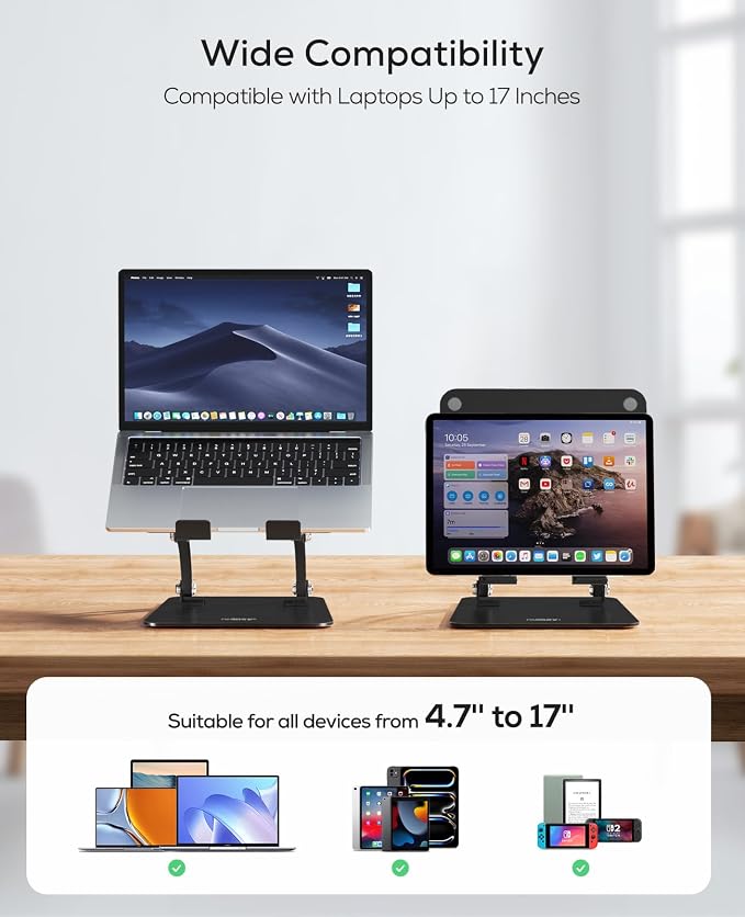 Nulaxy Fully Adjustable Laptop Stand for Desk, Dual Foldable Computer Riser with Heat-Vent, Ergonomic Notebook Holder Portable Office Accessories Compatible with Most Laptops, Black - Image 7