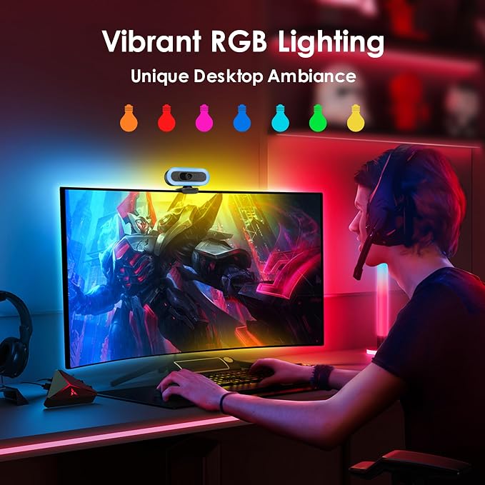 saylas 2K Webcam with Lights, HD Webcam for PC, 2K@60FPS Web cam with Microphone, 65° FOV, Autofocus, Noise Cancellation, Privacy Cover, Web Camera for Computer/Laptop, USB Streaming Computer Camera - Image 4