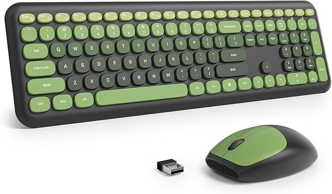 Surmen Dark Green Keyboard and Mouse Wireless Quiet, Full-Size Girly Cute Keyboard Mouse Retro Typewriter Low-Noise 2.4GHz for Computer, Desktop, Laptop (6-Black Green) by SURMEN