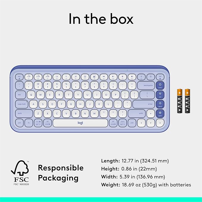 Logitech POP ICON Keys Wireless Bluetooth Keyboard - Lilac and Off-White | Comfortable typing, programmable keys, easy-switch between up to 3 devices, for laptop, tablet, PC - Image 10