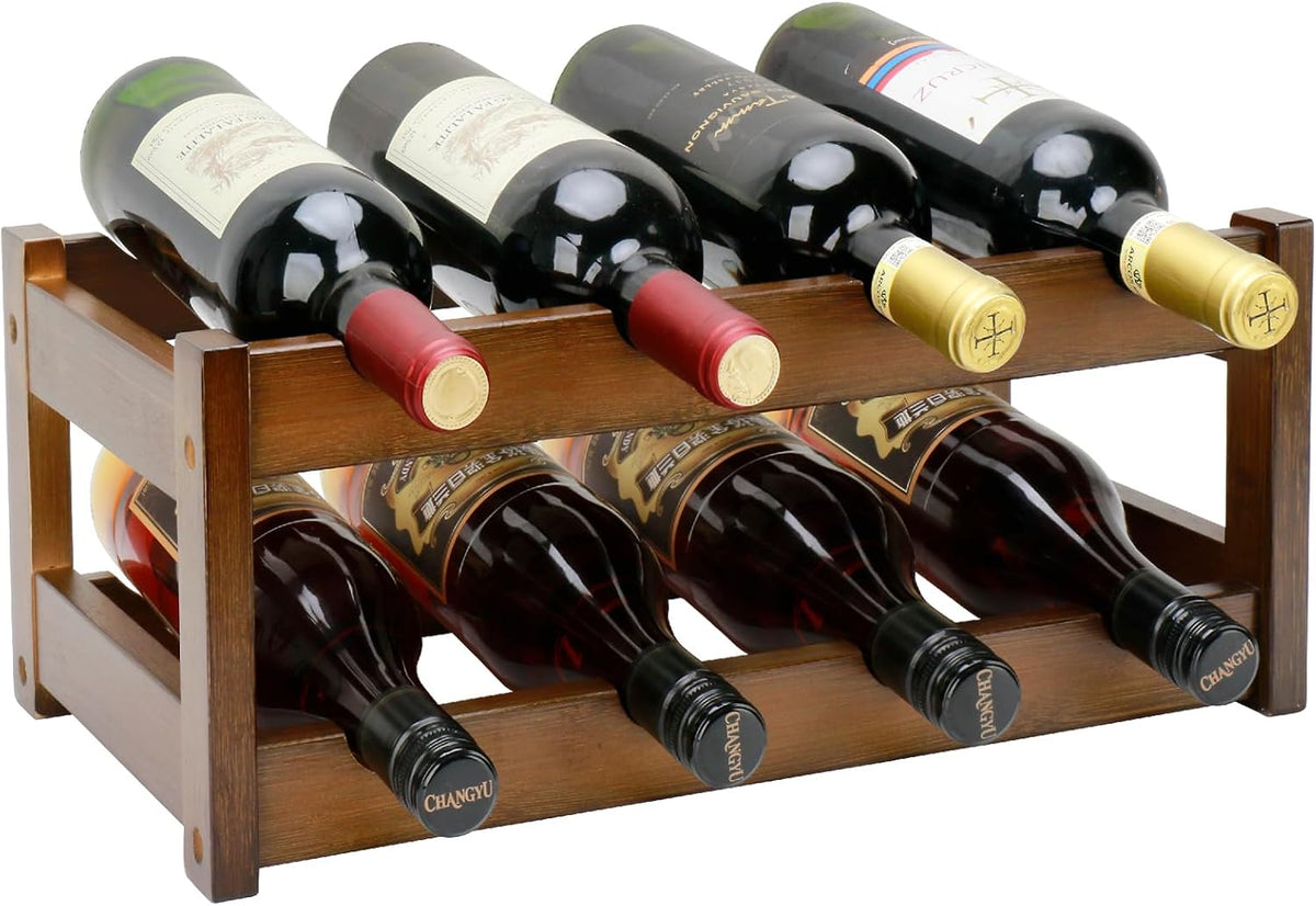 Bamboo Wine Rack, 2-Tier 8 Bottles Wine Storage Cabinet Shelf by Thalomely