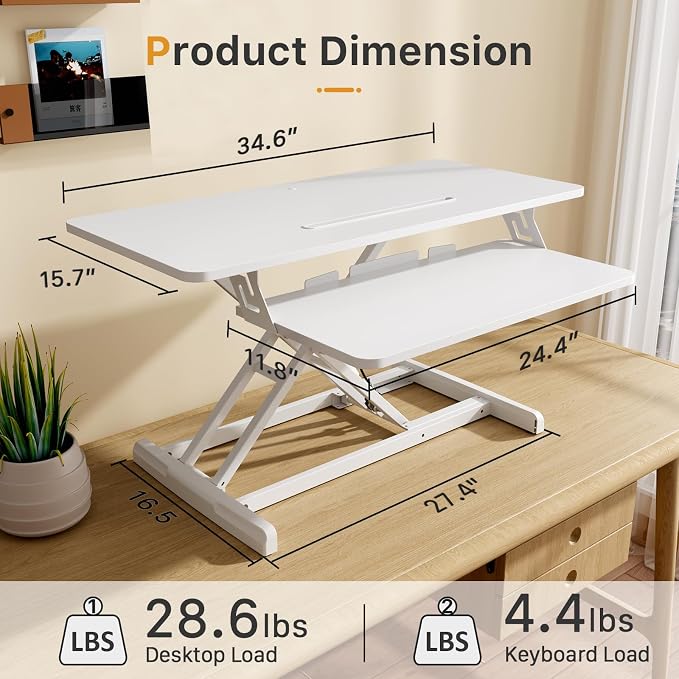 JOY worker 35" Standing Desk Converter, Height Adjustable Stand Up Riser | White Desk Top Stand Up desk Riser with Fixed Keyboard Tray, Dual Monitor and Laptop Workstation, Particle Board, Home Office - Image 2