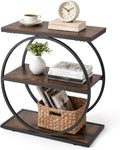 VEVOR End Table, 3-Tier Narrow Side Table with Open Storage Shelves, Modern Nightstand Bedside Desk with Round Metal Frame, Wood Sofa Coffee Desk for Living Room, Bedroom, Office, Rustic Brown by VEVOR