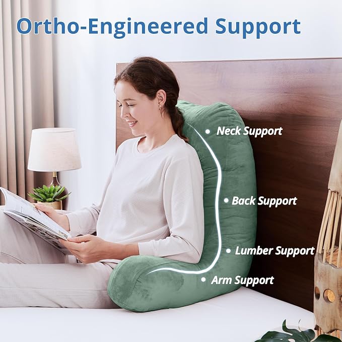 Sasttie Reading Pillow for Bed, Back Pillow for Sitting Up, Sage | 25" Backrest Support Cushion for Couch, Sofa, and Floor, Dorm Essentials, OEKO-TEX, Adjustable Down Alternative Fill - Image 5