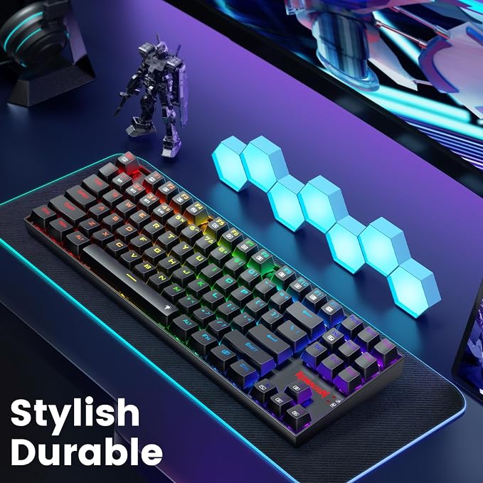 Redragon Wireless Gaming Keyboard, BT/2.4Ghz Tri-Mode Mechanical Keyboard, buit-in Battery, Programmable 87 Keys TKL, LED Rainbow Backlit - K552-KRS - Image 7