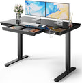 Marsail Glass Standing Desk with Drawer, 48 x 24 inch Electric Standing Desk, Height Adjustable Desk with One-Piece Tabletop & USB Charging Ports, Sit Stand Desk with Storage for Home & Office Black by Marsail