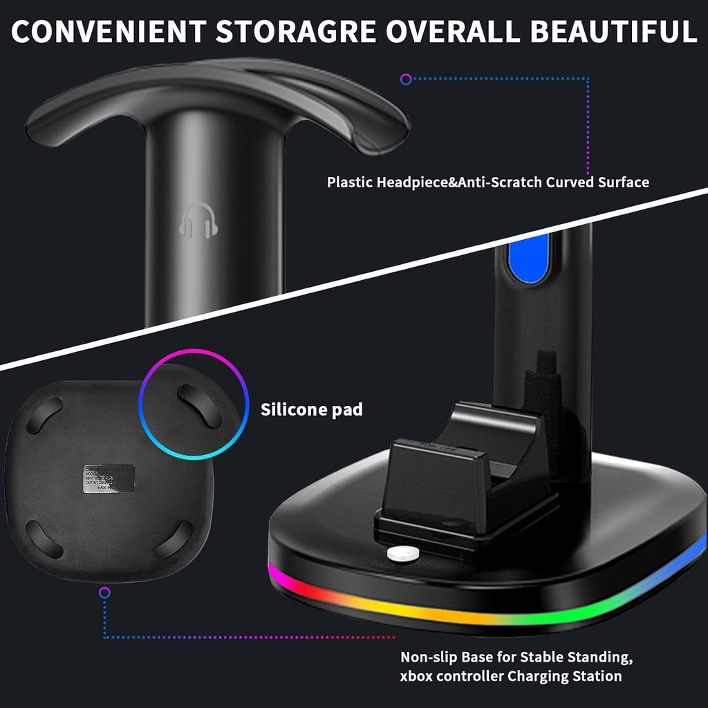 Xbox Headphone Stand with Controller Charger, RGB Xbox Controller Charging Station Headset Stand for Xbox Series X/S/One/One X/One S Charging, Equipped with 1 * 5180mWh Rechargeable Xbox Battery Pack - Image 7