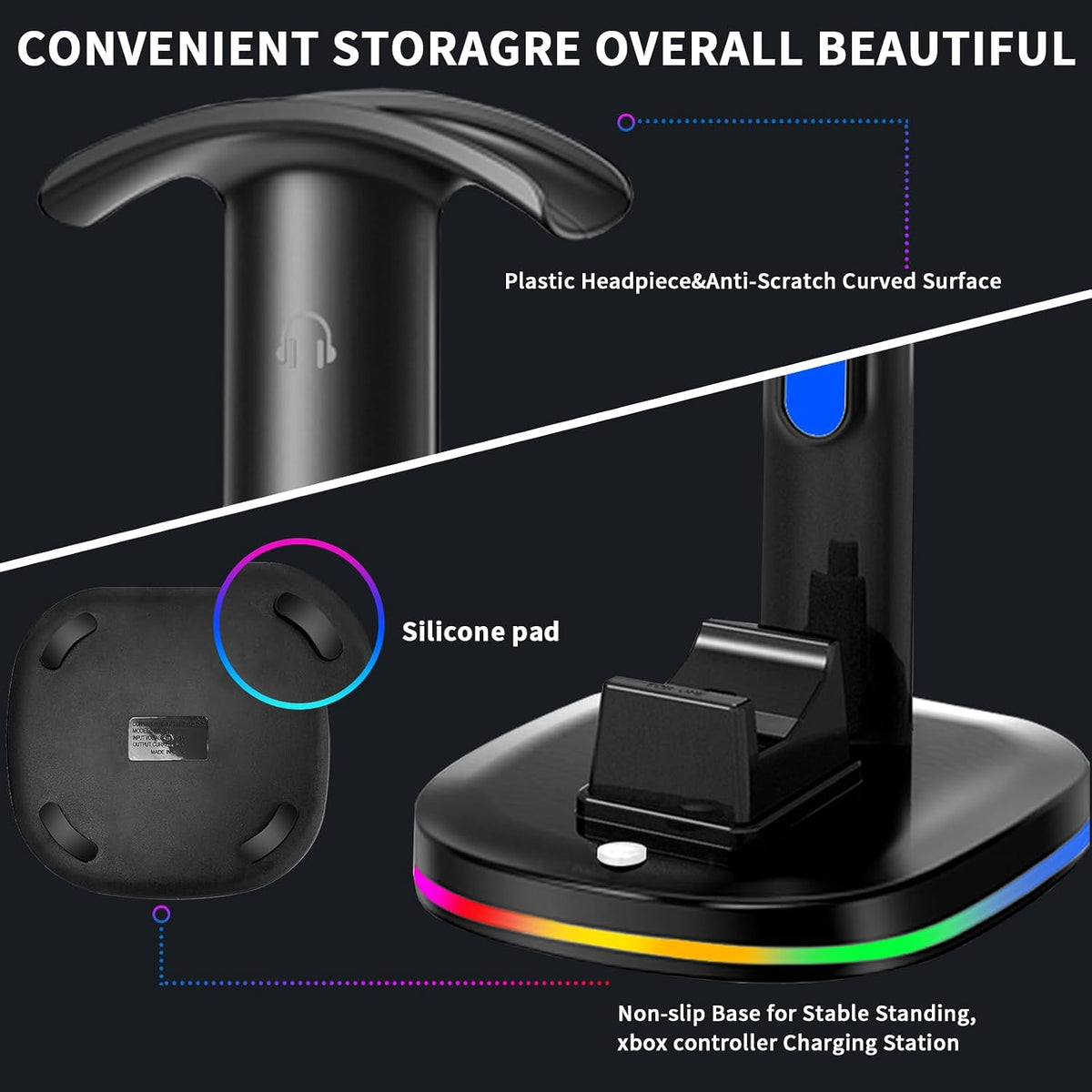 Xbox Headphone Stand with Controller Charger, RGB Xbox Controller Charging Station Headset Stand for Xbox Series X/S/One/One X/One S Charging, Equipped with 1 * 5180mWh Rechargeable Xbox Battery Pack - Image 7