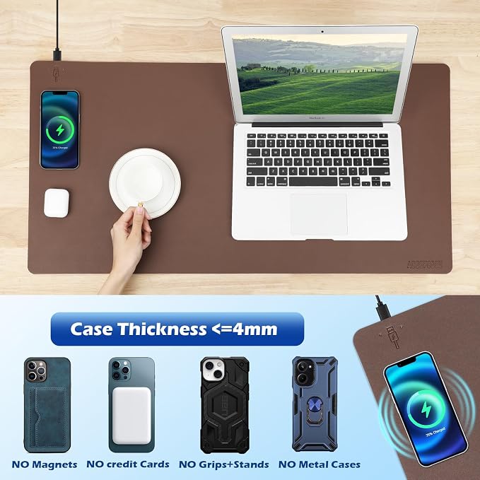Wireless Charging Desk Mat, Mouse Pad, Brown-L, 36 * 17inch - Image 6