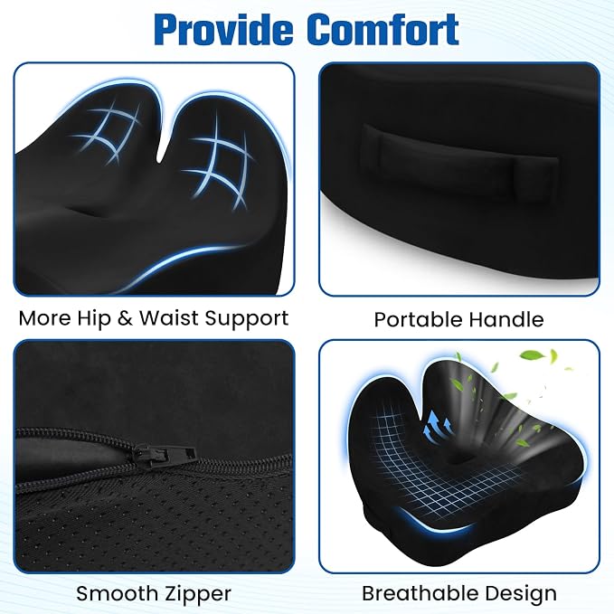 Seat Cushion, Chair Cushions, Memory Foam Office Chair Cushion | Hip & Sciatica & Tailbone Pain Relief, Long Sitting Comfort for Office Chairs/Desk Seats/Wheelchair (Large, Black) - Image 3