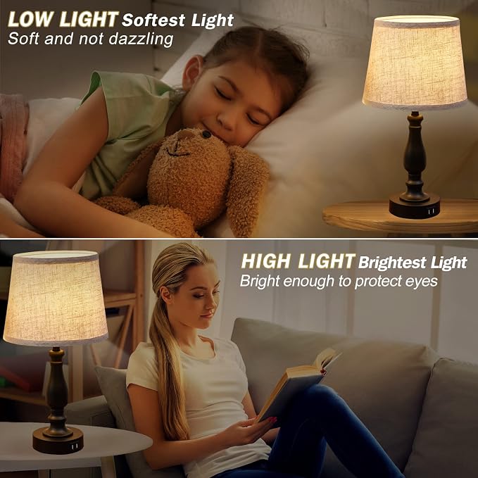 EJIAXIN Table Lamps Set of 2, Bedside Nightstand Lamps with USB Charging Ports,Dimmable Touch with Linen Fabric Lampshade, Modern Small Lamp for Bedrooms, Living Room (Bulbs Included) - Image 8