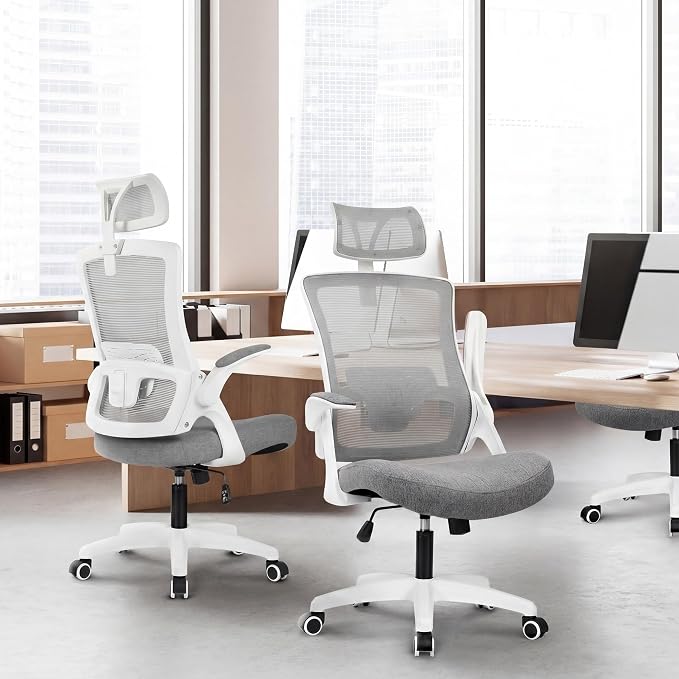 NEO CHAIR Office Desk Chair with Ergonomic High Back Mesh Headrest, Grey | Adjustable Headrest and Lumbar Support with Flip-Up Armrests Designed for Extended Sitting Comfort While Saving Space - Image 8