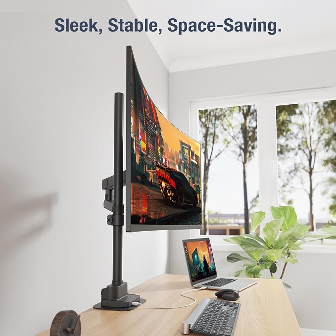 AVLT Single 40 Inch Monitor Arm Pole Top Mount with USB-C&A Ports - Black | Supports 26.4 lbs (12kg), Ultrawide Screen Fit, VESA Compatible, Tilt, Swivel, Rotate, Ergonomic Adjustable Height, Durable - Image 5