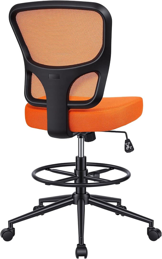 Armless Drafting Chair Tall Office Chair for Standing Desk - Adjustable Height Mesh Ergonomic Drafting Stool with Foot Ring & Wheels, Rolling Counter Height Computer Chair for Home Office - Image 3