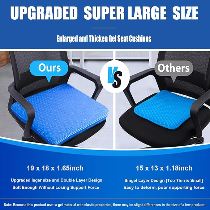 Gel Seat Cushion for Long Sitting Pressure Relief(Super Large&Thick) -Wheelchair Cushion for Pressure Sores - Coccyx,Sciatica & Tailbone Pain Relief Cushion- Non-Slip Butt Pillow for Office, Home, Car - Image 2