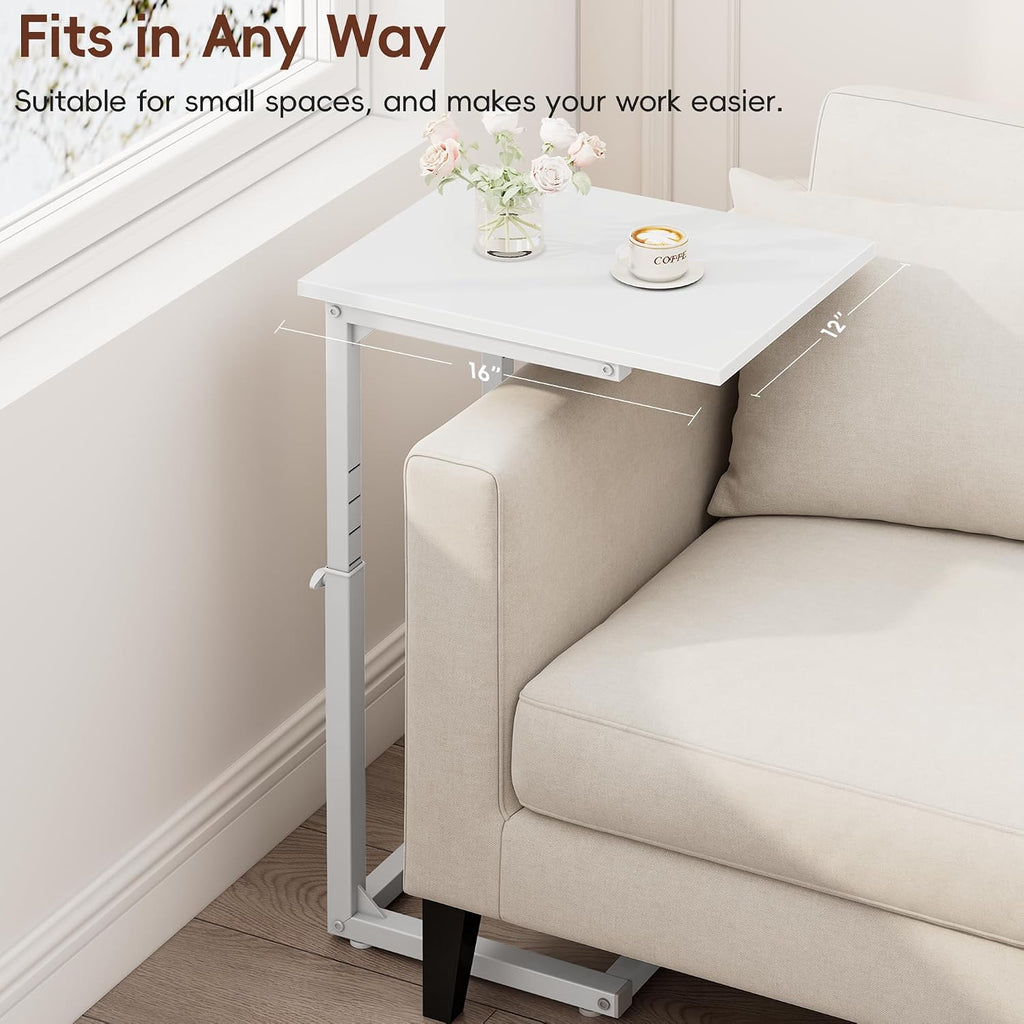 C Shaped End Table, 33"C Table End Table Adjustable Height, Small Side Table for Couch, Tv Tray Table for Small Spaces, Couch Table That Slide Under, Sofa Table for Living Room,Bedroom, White - Image 6