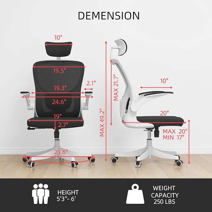 Monhey Office Chair, Ergonomic Office Chair with Lumbar Support & 3D Headrest & Flip Up Arms Home Office Desk Chairs Rockable Computer Chair Multi-Angle from 90° to 130° with 350LBS CapacityChair - Image 2