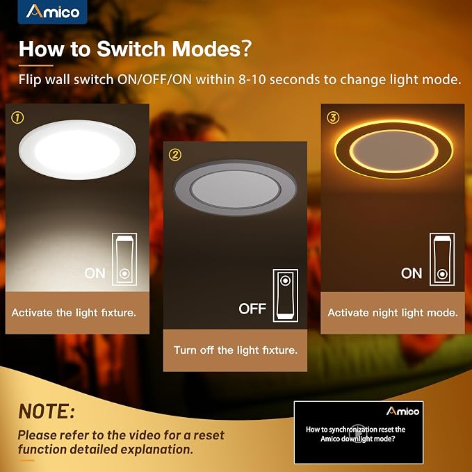 Amico 12 Pack 6 Inch 5CCT LED Recessed Light with Double Ring Night Light | 2700-5000K Selectable Ultra-Thin Recessed Ceiling Lighting, 12W=110W, 1100LM, Dimmable Canless Wafer Downlight, ETL, FCC - Image 3