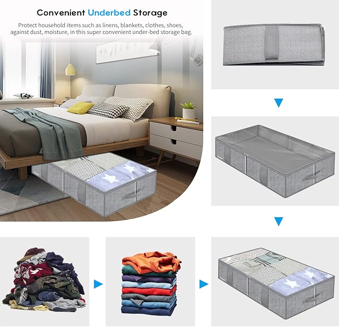 Onlyeasy Breathable Under Bed Storage Bags with 4 Reinforced Handles and Sturdy Side Wall, 2 Pack Eco-friendly Underbed Clothing Blankets Organizer with 2 Strong Zippers, Herringbone Grey, MXRUBBSS2P - Image 3