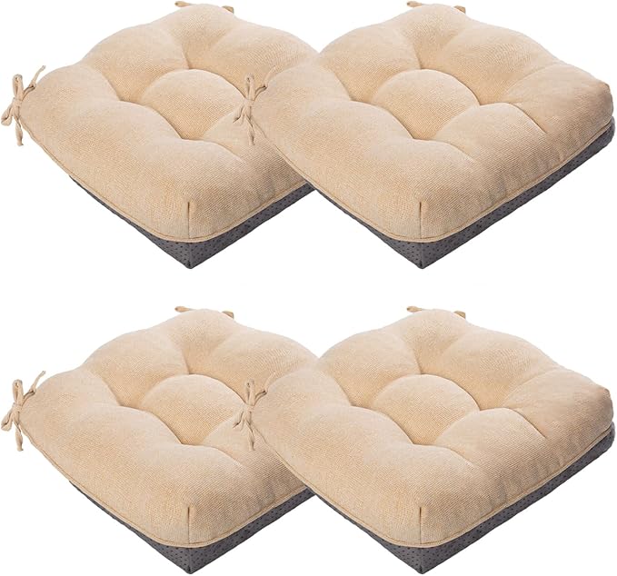 MAGIC ELEPHANT Chair Cushions for Dining Chair, Shredded Memory Foam Kitchen Chair Cushions Set of 4, Non-Slip Thick Dinning Room Chair Pads Seat Cushions, 15.5" x 15.5" x 4" (Beige) by Magicelephant