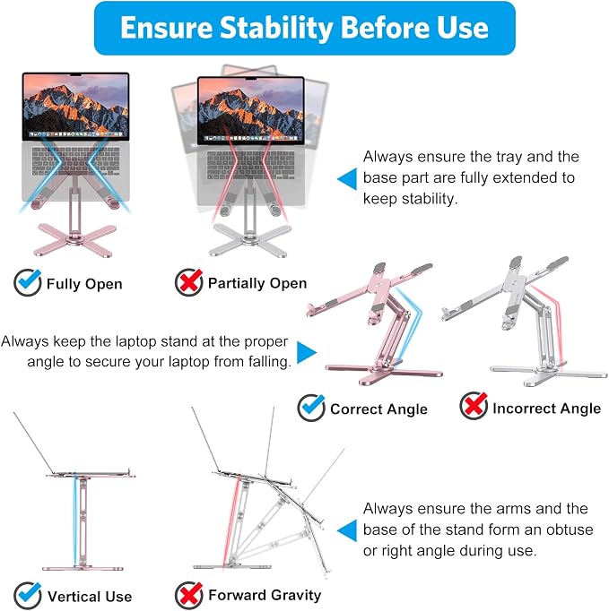 OMOTON LA10 360° Rotating Laptop Stand Riser Foldable for Desk, Pink | Aluminium Aolly, Adjustable Height Angles, Collaborative Work, Easy Storage, Fits Laptops up to 17", for MacBook Pro/Air HP - Image 6