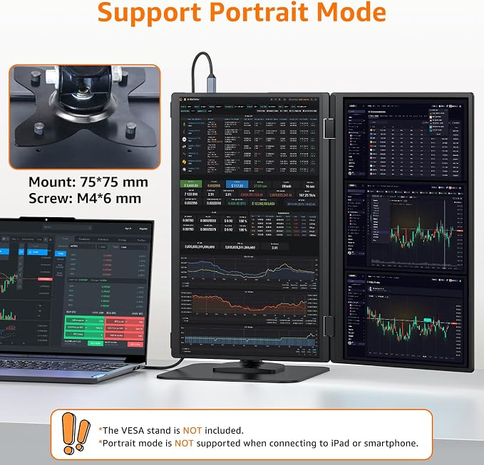 Upperizon Portable Monitor Foldable Dual Screen 15.6 inch FHD 107% sRGB IPS HDMI USB-C Travel Monitor for Laptop Mac PC Windows, DisplayLink Stacked Screen Extender with Kickstand, VESA Compatible - Image 7