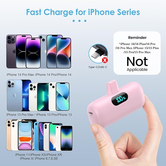 Mini Portable Charger for iPhone 14/13 Series,Upgraded 5000mAh PD Fast Charging Battery Pack,LCD Display Cute Power Bank Portable Phone Charger for iPhone 14/14 Pro Max/13/12 Pro/11/XS/XR/X/8/7/6 - Image 2