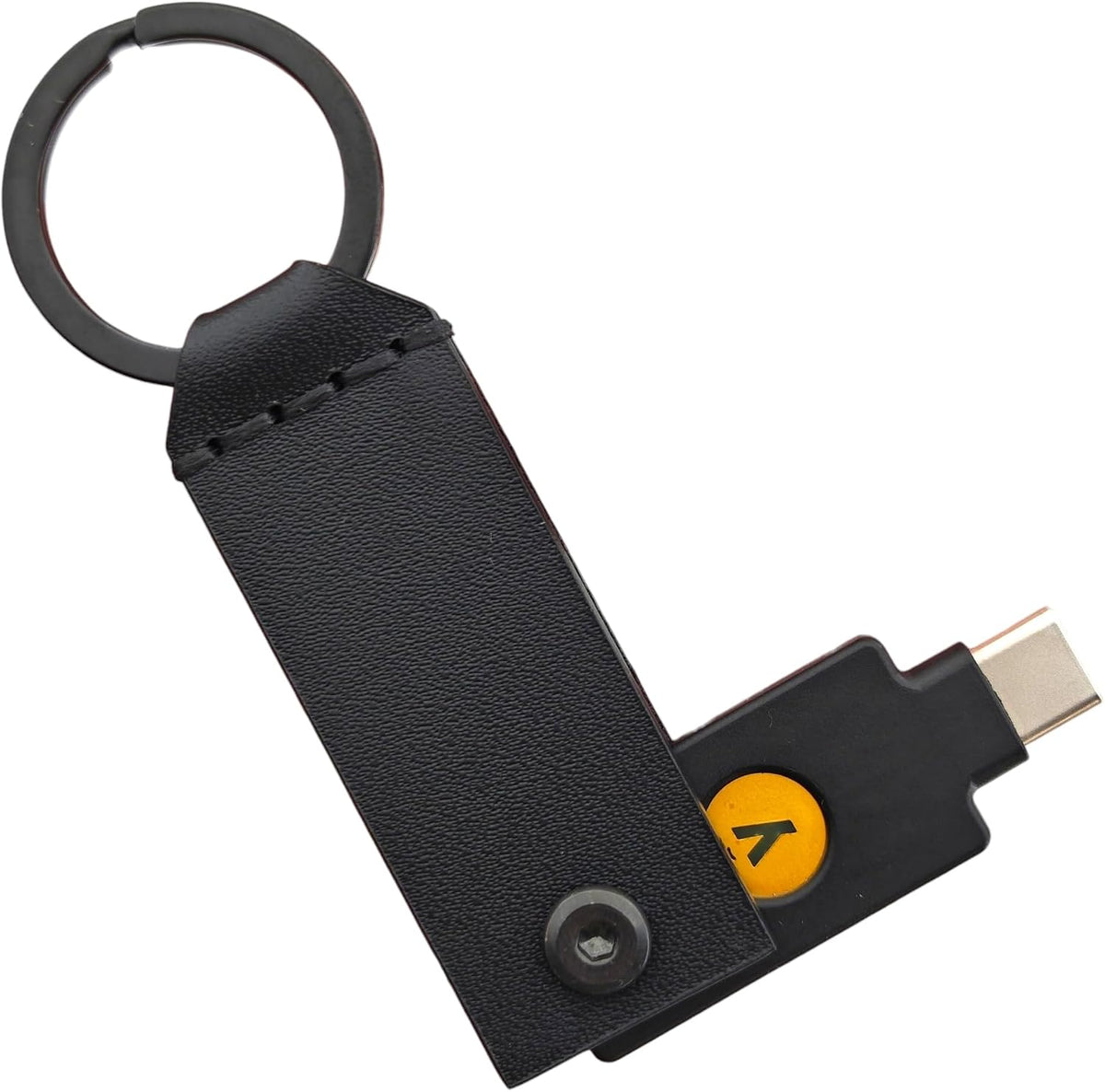 Leather Case for YubiKey 5 NFC & 5C NFC, Full-Grain Leather Keychain Holder, Protective Security Key Cover with Keyring (Black) by Generic