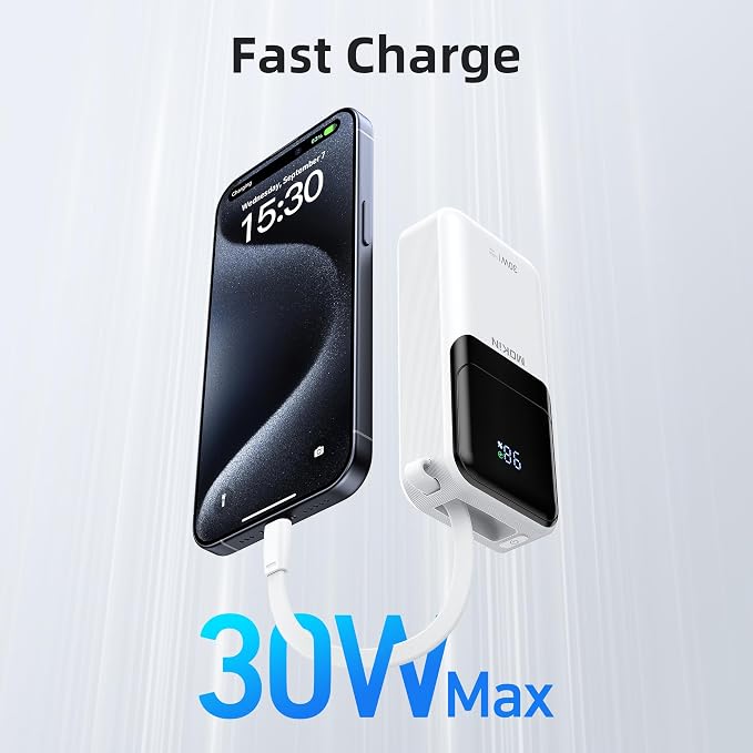 MOKiN Portable Charger, 10000mAh 30W Power Bank Fast Charging, Phone Battery Pack with Built in Cable, 4 Outputs, Travel Compact Powerbank USB C for iPhone iPad Pro MacBook Air Samsung - Image 2