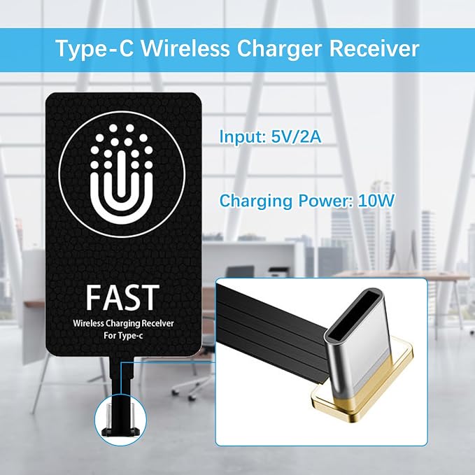 10W Wireless Charging Receiver, Magnetic Type C Adapter for USB Phones | Magnetic 2-in-1 design thin profile. Works with Qi pad. Foldable plug for pocket or bag For home office and travel - Image 3