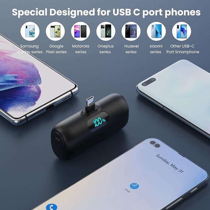 [2 Pack]Portable Charger Power Bank for iPhone 17/16/15,Mini USB C Portable Power Bank 5000mAh Fast Charging Battery Pack Travel Essentials for iPhone 15/16/17 Plus/17 Pro/17 Pro Max,Samsung Android - Image 4