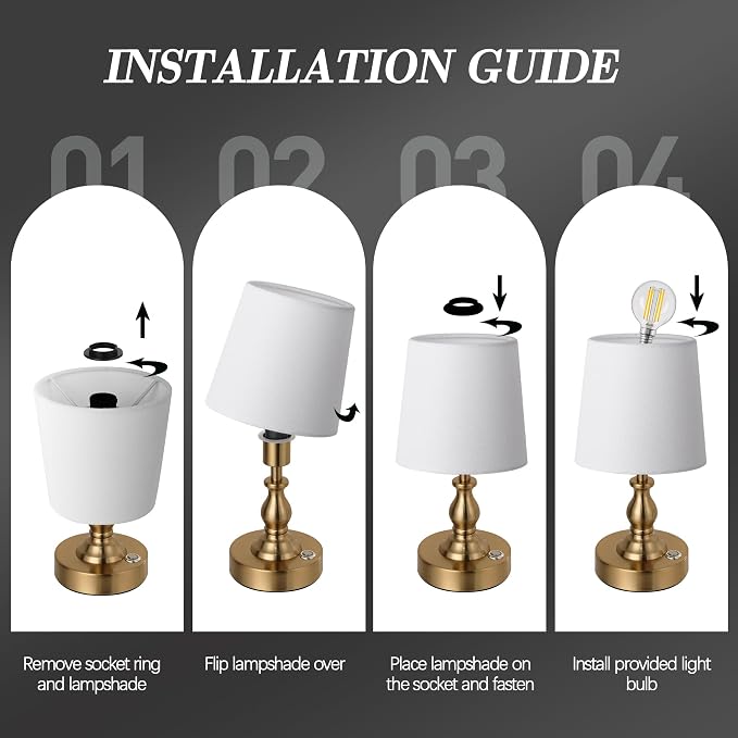 Mini Cordless LED Table Lamp, 5200mAh Rechargeable Battery Operated Lamp, 3-Level Brightness, Touch Dimmable Desk Lamp, Bedside Night Light for Patio Camping Restaurant Home, Antique Brass - Image 8
